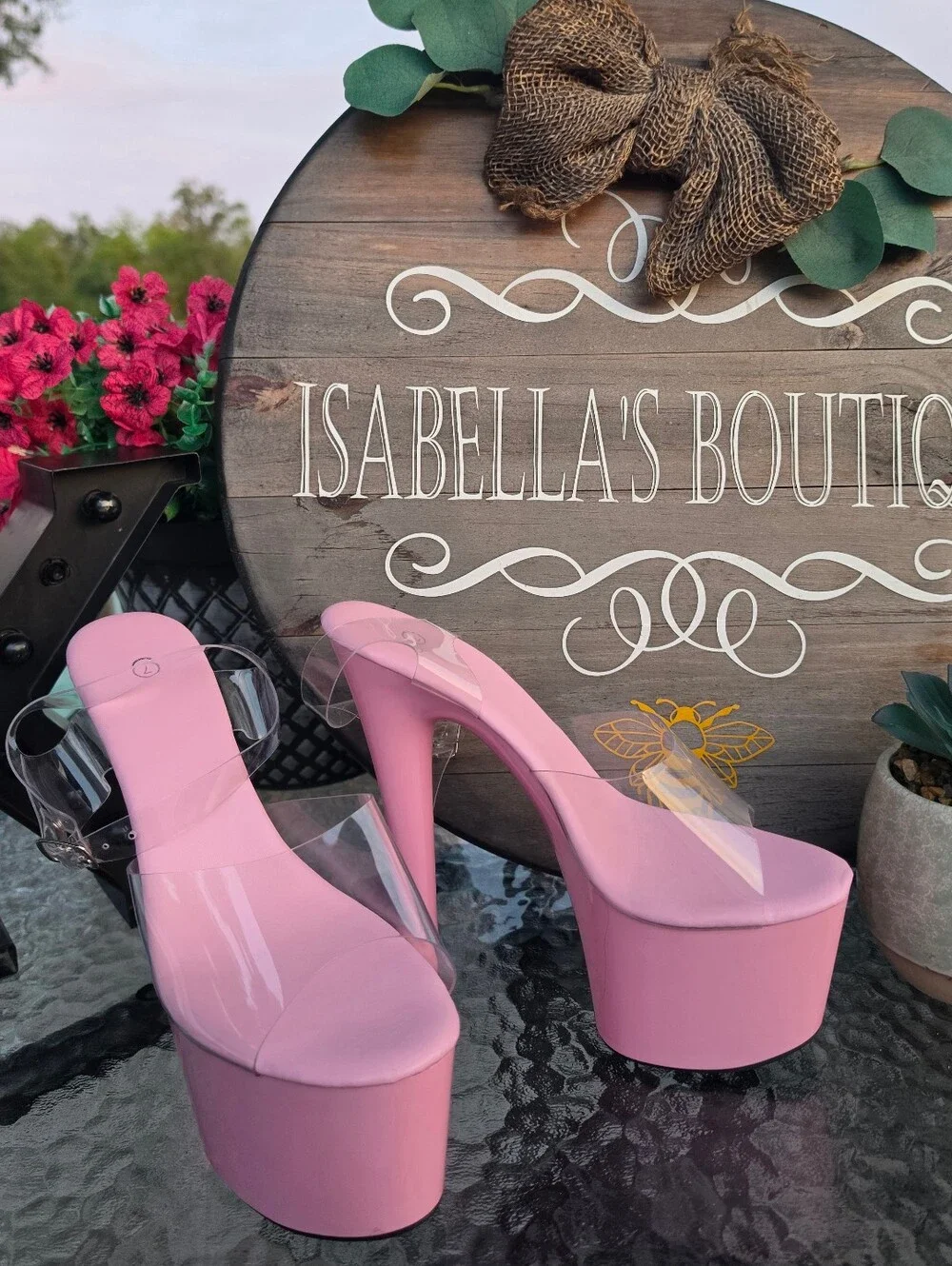 Pink Patent Clear-Strap Platform Heels